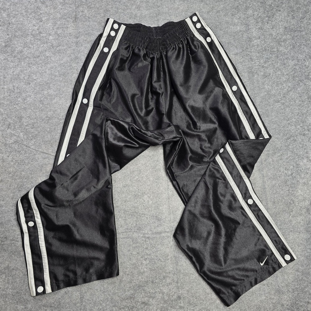 Nike Tearaway Warm Up Wide Leg Swoosh‎ Track Pants Mens XL Black Snap Button